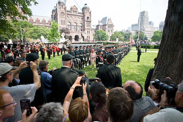 The Queen inspected troops, did a "walkabout" and listened to some marching music at Queen's Park today.