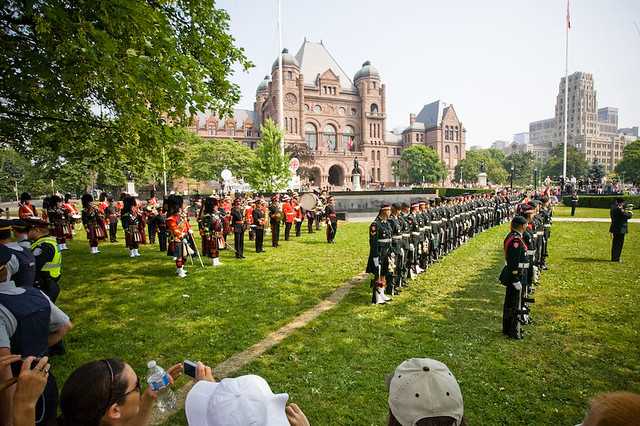 The Queen inspected troops, did a "walkabout" and listened to some marching music at Queen's Park today.