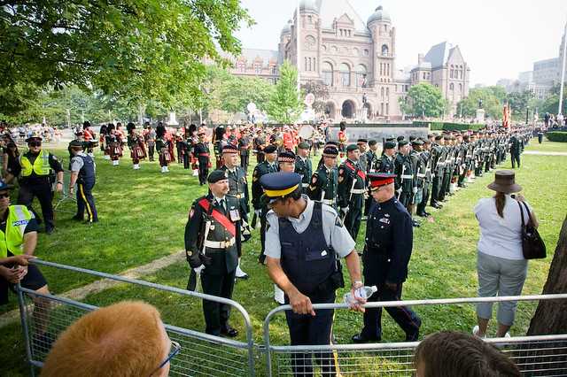 The Queen inspected troops, did a "walkabout" and listened to some marching music at Queen's Park today.