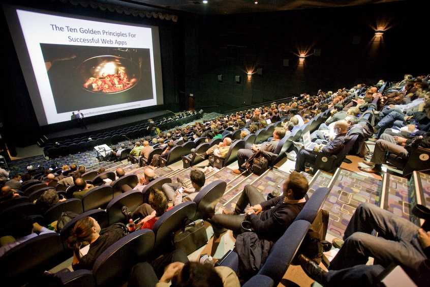 How do you host 475 #Democamp attendees? By putting the event in a movie theatre!